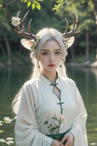 with deer antlers in her hair