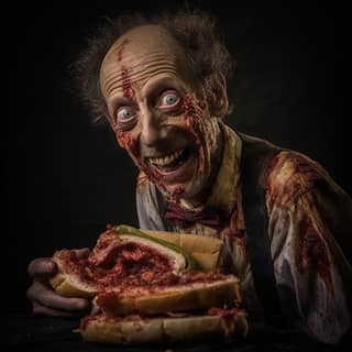 a zombie eating a hot dog