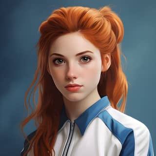 redhead girl with long hair and blue eyes