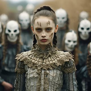 children of the corn, with a skull mask standing in a field