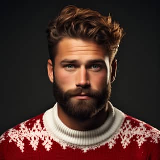 portret in cristmas sweater minimalistic, with a beard and sweater