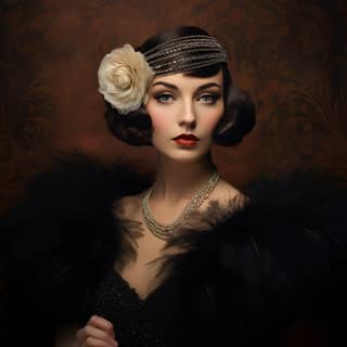 "Capture the elegance of a 1950s flapper in an Art Deco style portrait "
