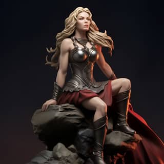 thor female statue figure on a rock in the style of magali villeneuve