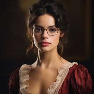 woman with glasses and a red dress