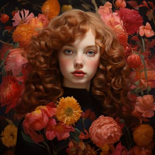 fleur, a girl with red hair and flowers
