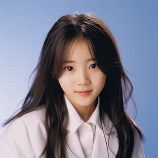 a K-pop idol as a child long hair white school uniform She looks cute