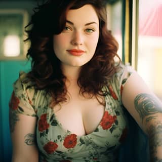 analogue photography very beautiful woman wearing balconette at the trailer park long hair tattoo very tight clothes dressed