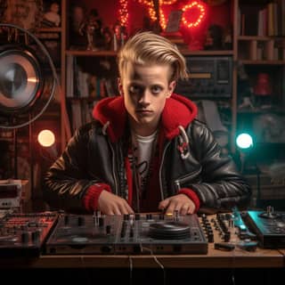 Kevin McCallister from the movie 'Home Alone' as a DJ in a trendy club