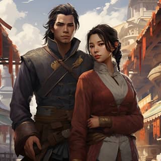 Fengning and Feng returned to the market town, the couple in the game are standing in the street