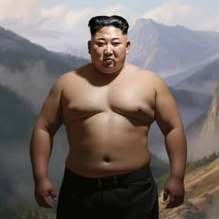 kim jong un but he is in shape, with a big chest