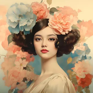 https://s mj run/DyN-GMG02tk vintage flower woman, with flowers in her hair