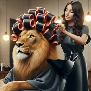 is getting her hair done by a lion