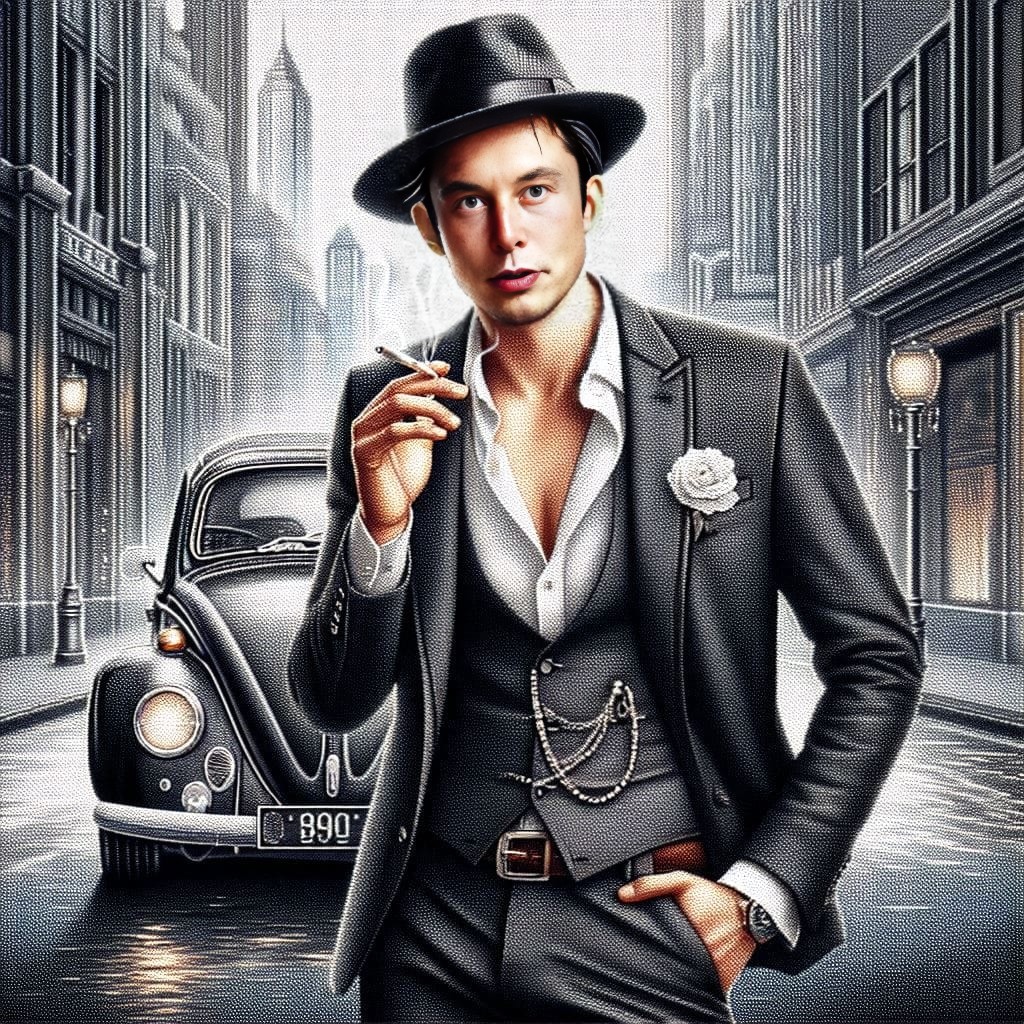 in a suit and hat smoking a cigarette