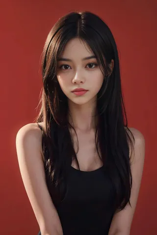 with long hair and a black top
