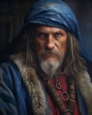 an old man with a beard and a blue robe