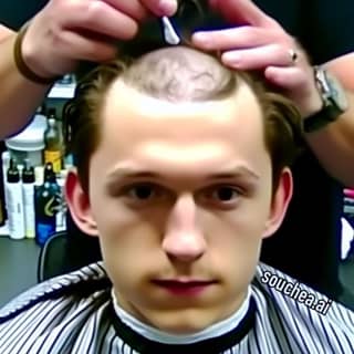 getting his hair cut by a barber