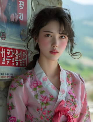 in a pink korean dress