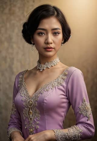 in a purple dress