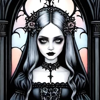 a gothic woman in black dress with roses